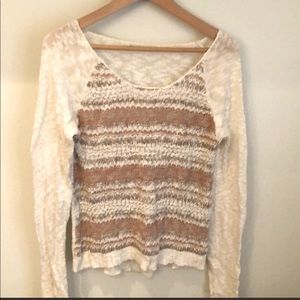 Maurices Textured Cream and Brown Long Sleeve Top